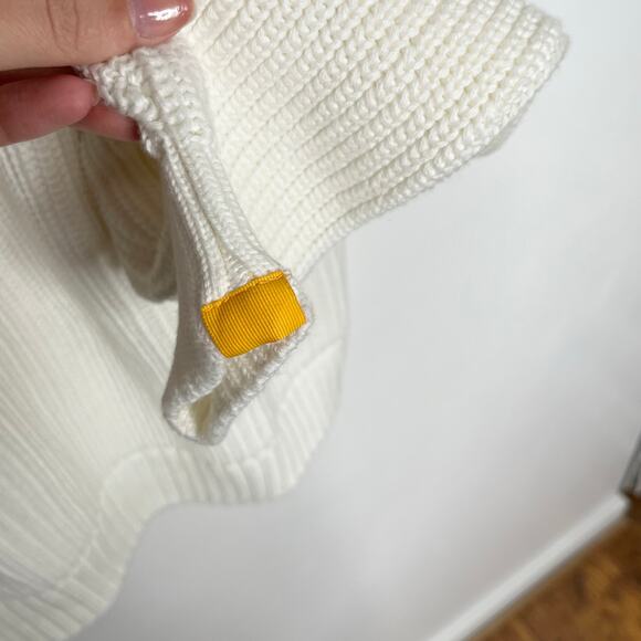 Yellow Label Co Long Sleeve Chunky Knit Sweater Men Small White Crew Neck Cotton - Picture 10 of 10